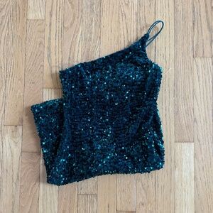 Midnight Doll One Shoulder Sequin Front Slit Bodycon Dress